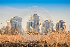 City suburbs with lake ecosystem, VÃÆcÃÆreÃâ¢ti Nature Park buildings